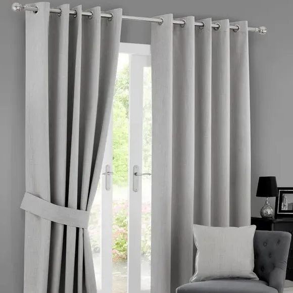 Blackout Eyelet Curtains - Grey, Polyester
