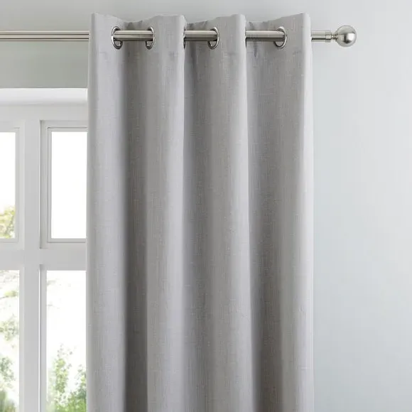 Blackout Eyelet Curtains - Grey, Polyester