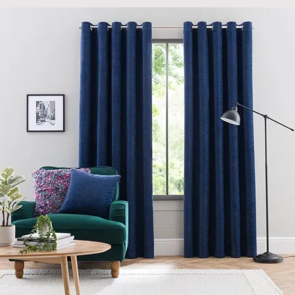 Blackout Eyelet Curtains - Indigo, Chenille