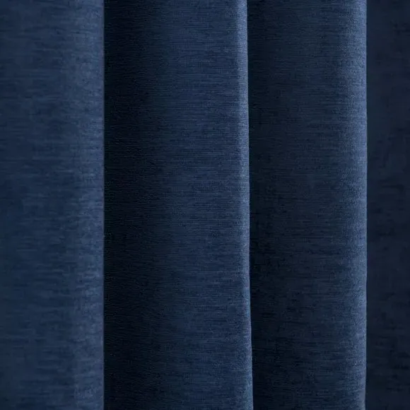Blackout Eyelet Curtains - Indigo, Chenille