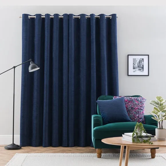 Blackout Eyelet Curtains - Indigo, Chenille
