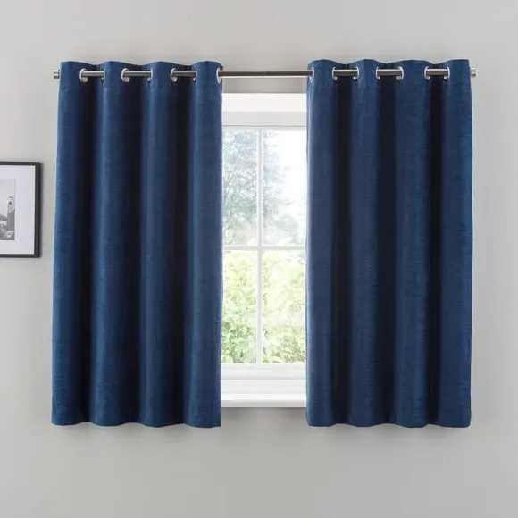 Blackout Eyelet Curtains - Indigo, Chenille
