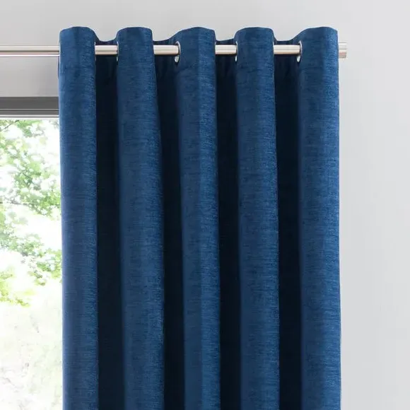 Blackout Eyelet Curtains - Indigo, Chenille
