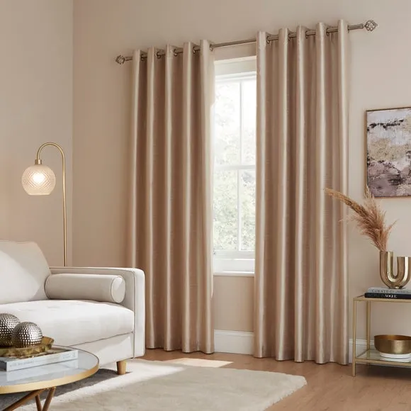 Blackout Eyelet Curtains - Ivory, Faux Silk