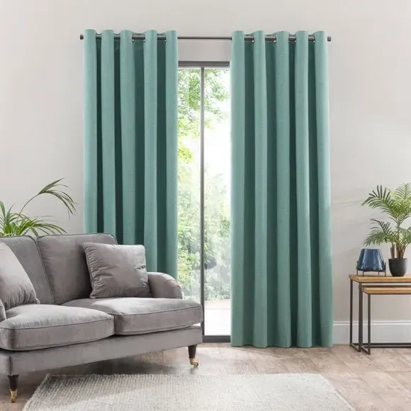 Blackout Eyelet Curtains - Jade Mist, Polyester