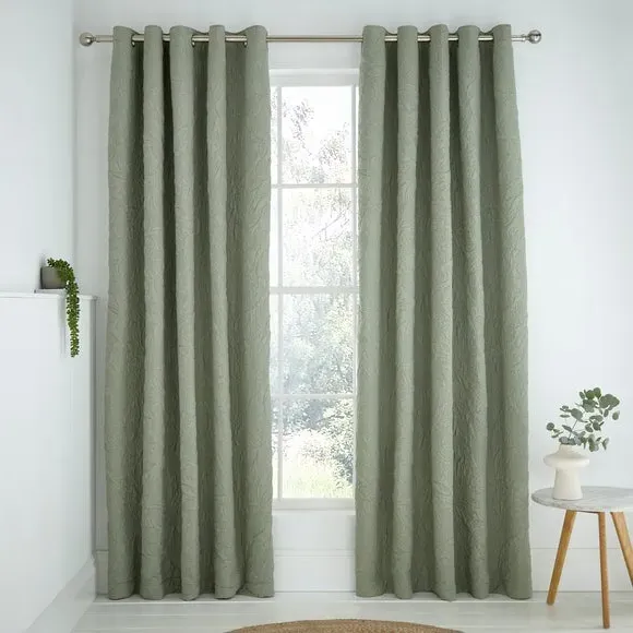 Blackout Eyelet Curtains Leaf Design - Sage