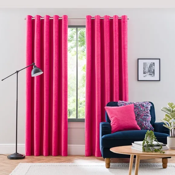 Blackout Eyelet Curtains - Magenta, Chenille