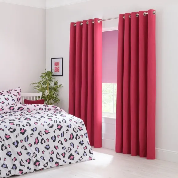 Blackout Eyelet Curtains - Magenta, Polyester