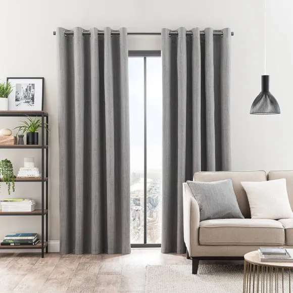 Blackout Eyelet Curtains - Mid Grey, Polyester