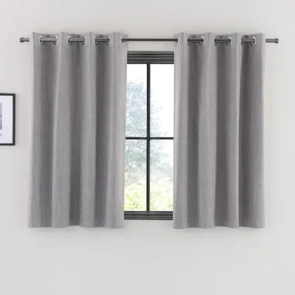Blackout Eyelet Curtains - Mid Grey, Polyester