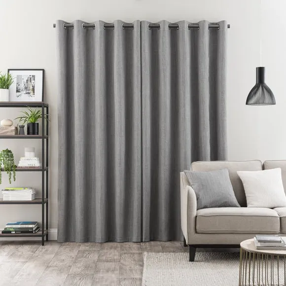 Blackout Eyelet Curtains - Mid Grey, Polyester