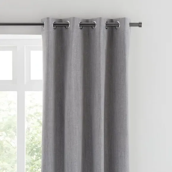 Blackout Eyelet Curtains - Mid Grey, Polyester