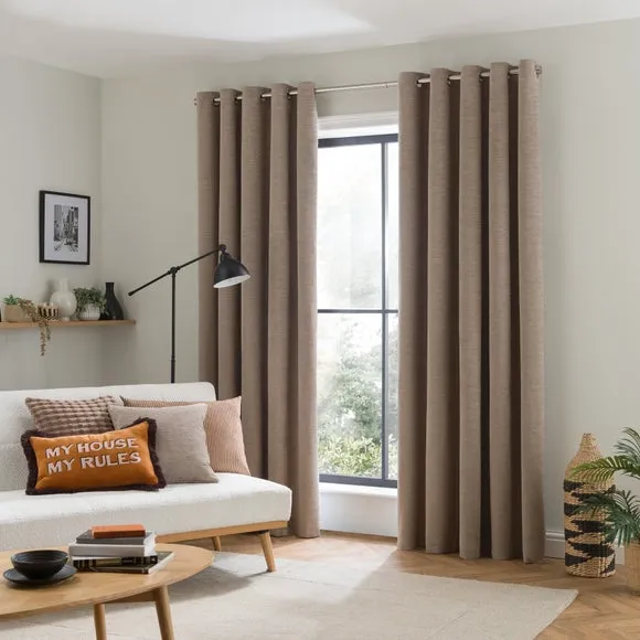 Blackout Eyelet Curtains - Natural, Chenille