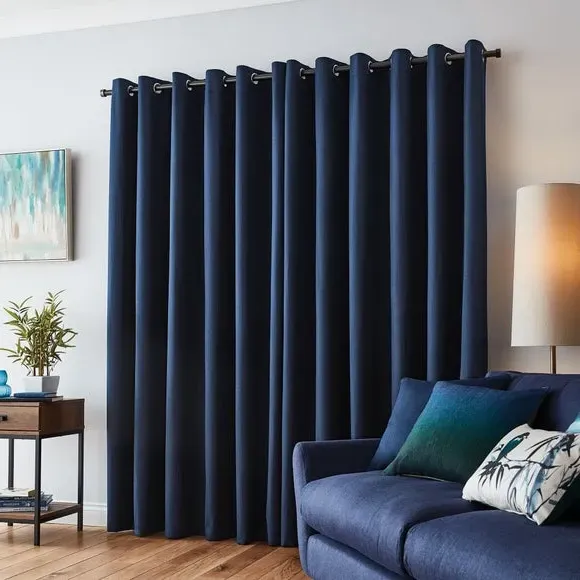 Blackout Eyelet Curtains - Navy, Polyester