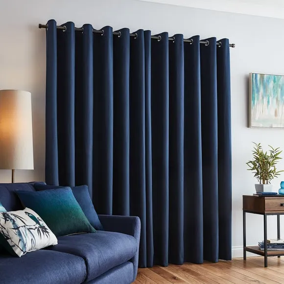 Blackout Eyelet Curtains - Navy, Polyester