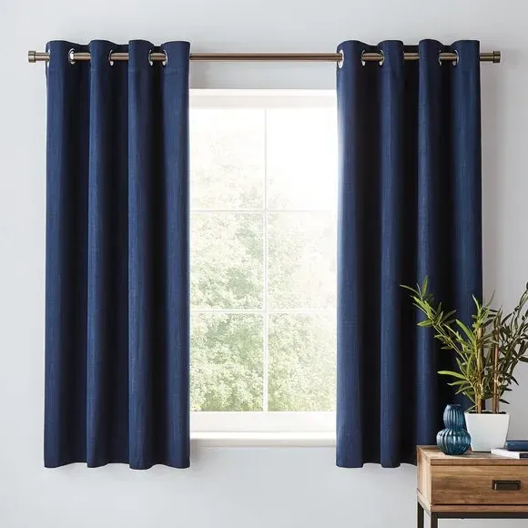Blackout Eyelet Curtains - Navy, Polyester
