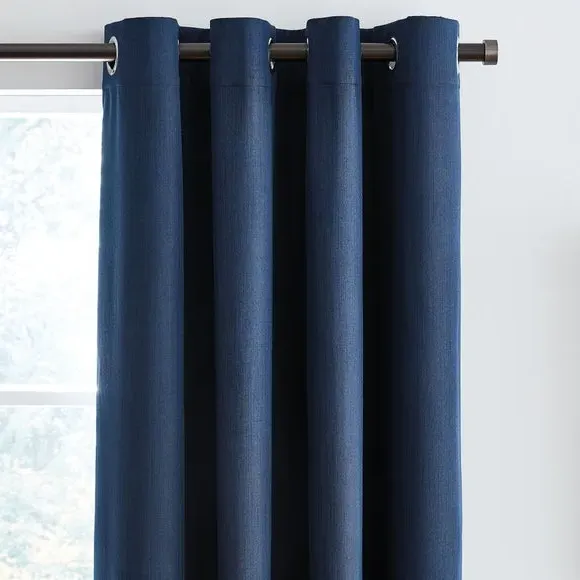 Blackout Eyelet Curtains - Navy, Polyester
