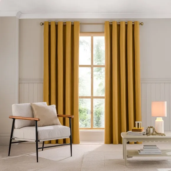Blackout Eyelet Curtains - Old Gold, Brushed Fabric