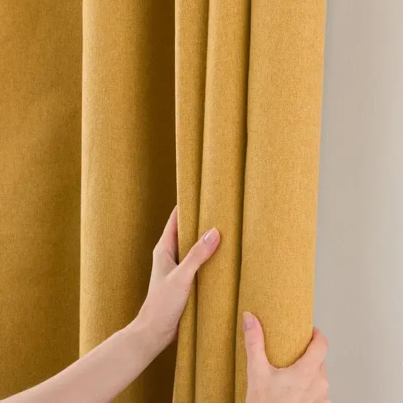 Blackout Eyelet Curtains - Old Gold, Brushed Fabric