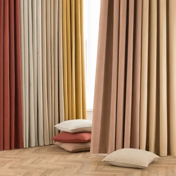 Blackout Eyelet Curtains - Old Gold, Brushed Fabric