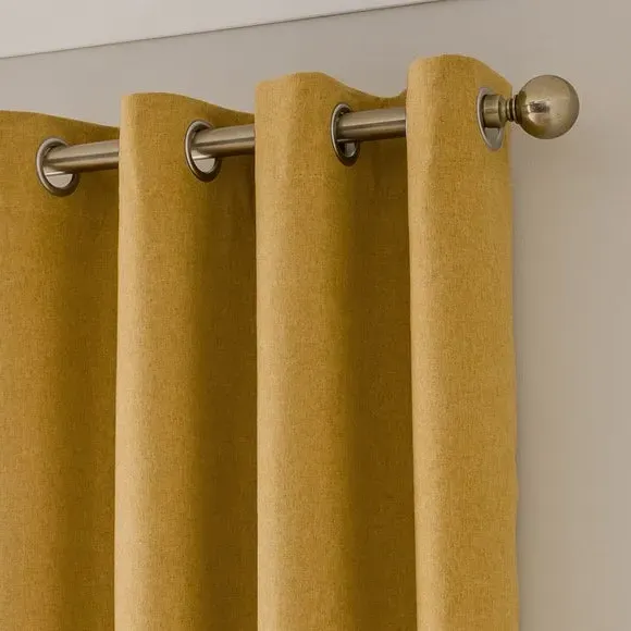 Blackout Eyelet Curtains - Old Gold, Brushed Fabric