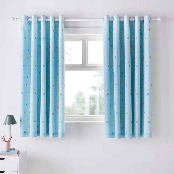 Blackout Eyelet Curtains - Pale Blue, Cotton
