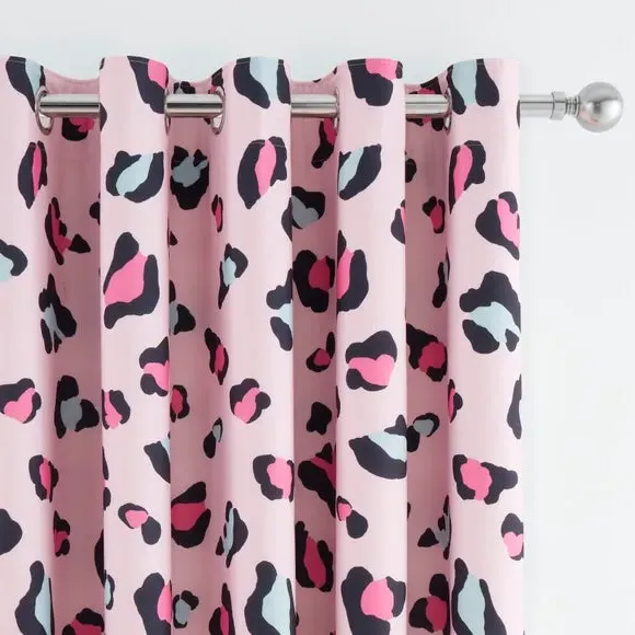 Blackout Eyelet Curtains - Pink, Leopard Print image