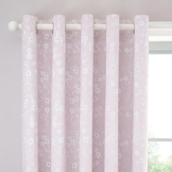 Blackout Eyelet Curtains - Pink, Polycotton image