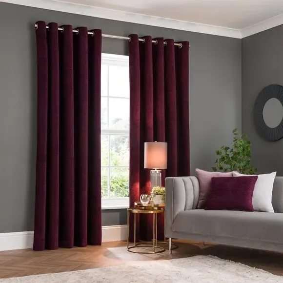 Blackout Eyelet Curtains - Purple, Polyester