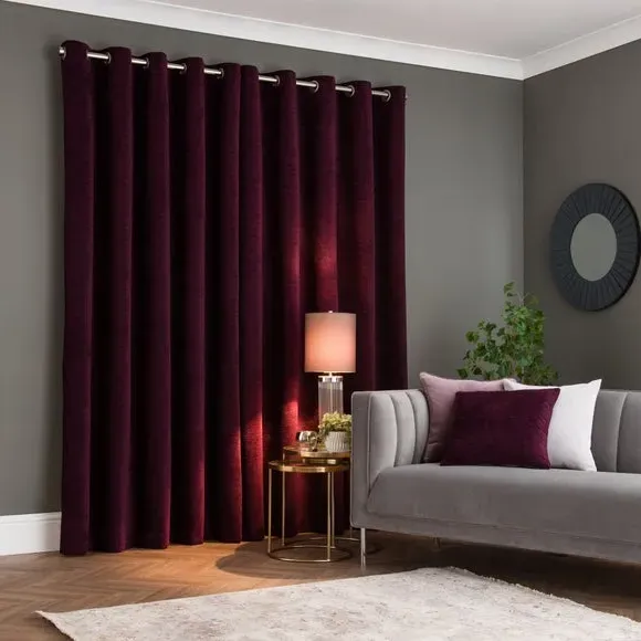 Blackout Eyelet Curtains - Purple, Polyester
