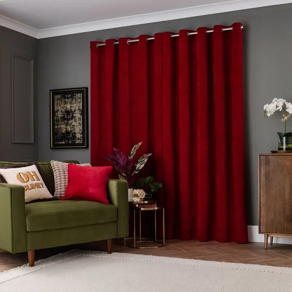 Blackout Eyelet Curtains - Red, Polyester