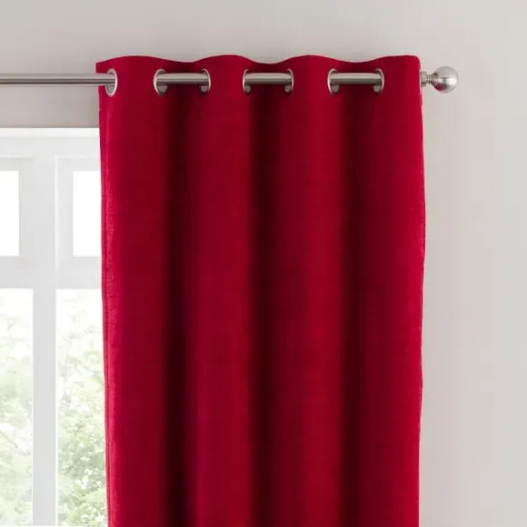 Blackout Eyelet Curtains - Red, Polyester