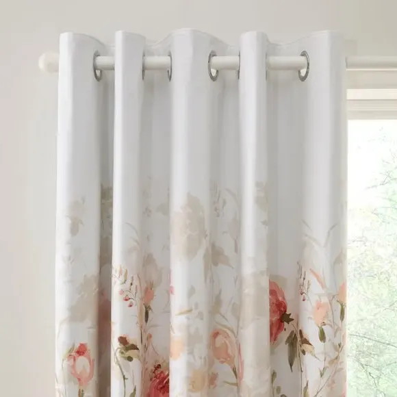 Blackout Eyelet Curtains Rose Print - Coral, Cotton