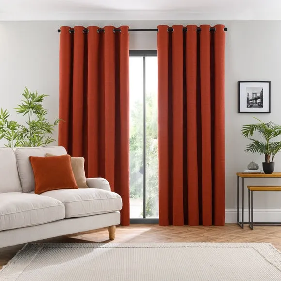 Blackout Eyelet Curtains - Russet, Polyester