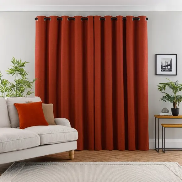 Blackout Eyelet Curtains - Russet, Polyester