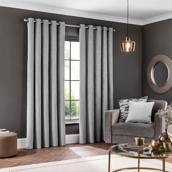 Blackout Eyelet Curtains - Silver, Chenille
