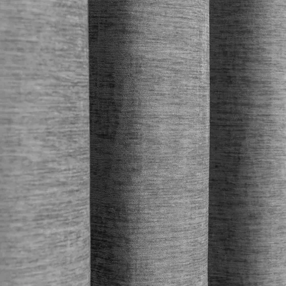 Blackout Eyelet Curtains - Silver, Chenille