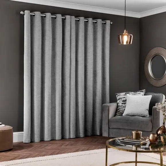 Blackout Eyelet Curtains - Silver, Chenille