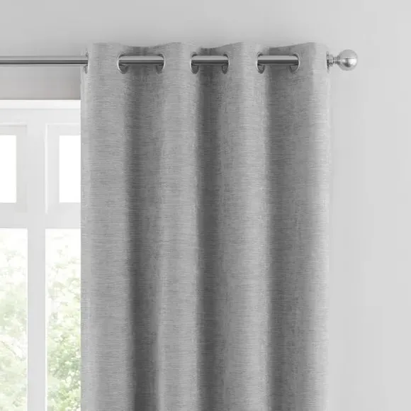 Blackout Eyelet Curtains - Silver, Chenille