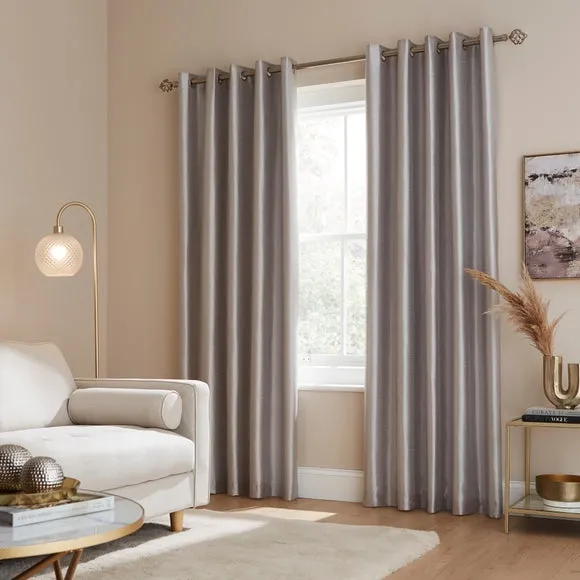 Blackout Eyelet Curtains - Silver, Faux Silk