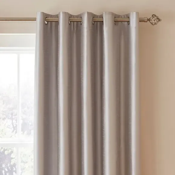 Blackout Eyelet Curtains - Silver, Faux Silk