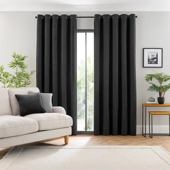 Blackout Eyelet Curtains - Soot, Polyester