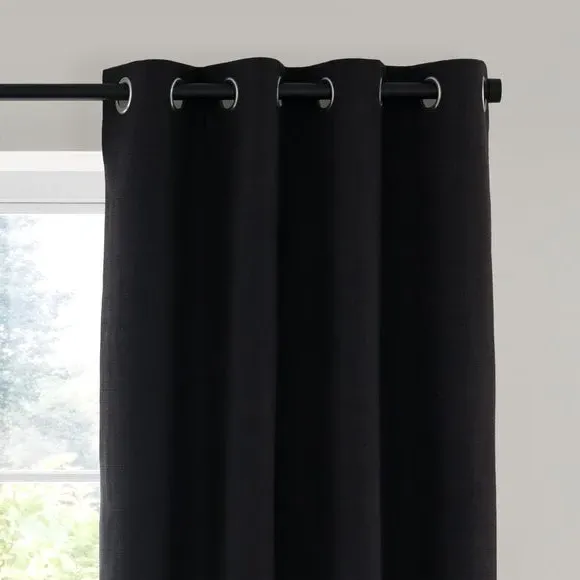 Blackout Eyelet Curtains - Soot, Polyester