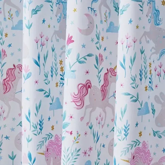 Blackout Eyelet Curtains Unicorn Print - White