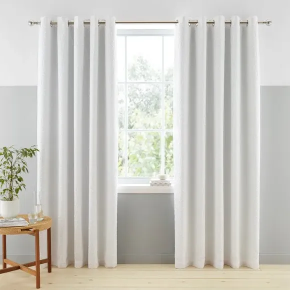Blackout Eyelet Curtains - White, Polyester