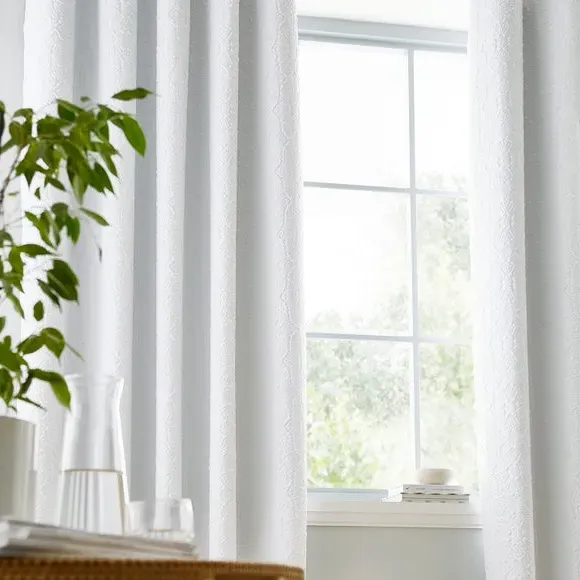 Blackout Eyelet Curtains - White, Polyester