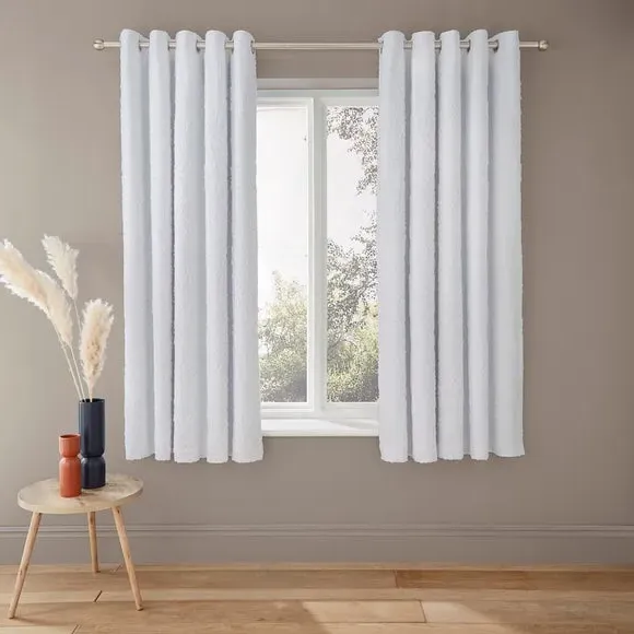 Blackout Eyelet Curtains - White, Polyester