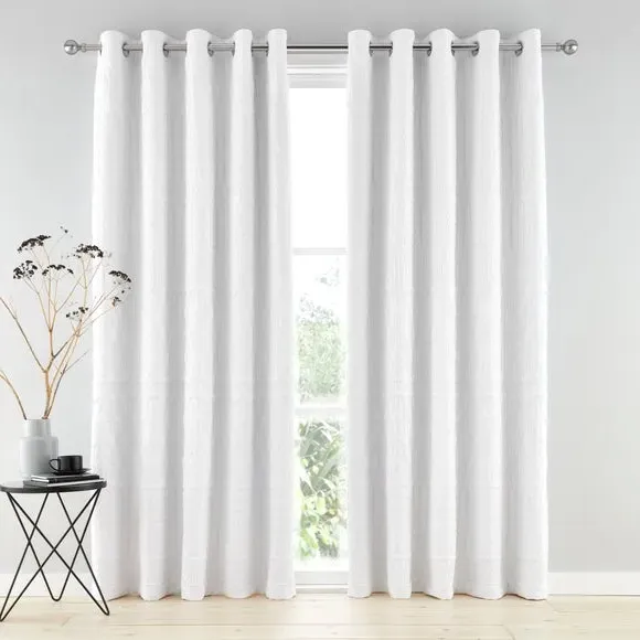 Blackout Eyelet Curtains - White, Polyester