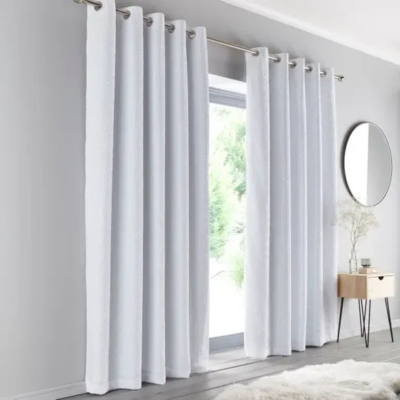 Blackout Eyelet Curtains with 3D Effect - White