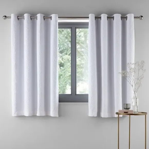 Blackout Eyelet Curtains with 3D Effect - White